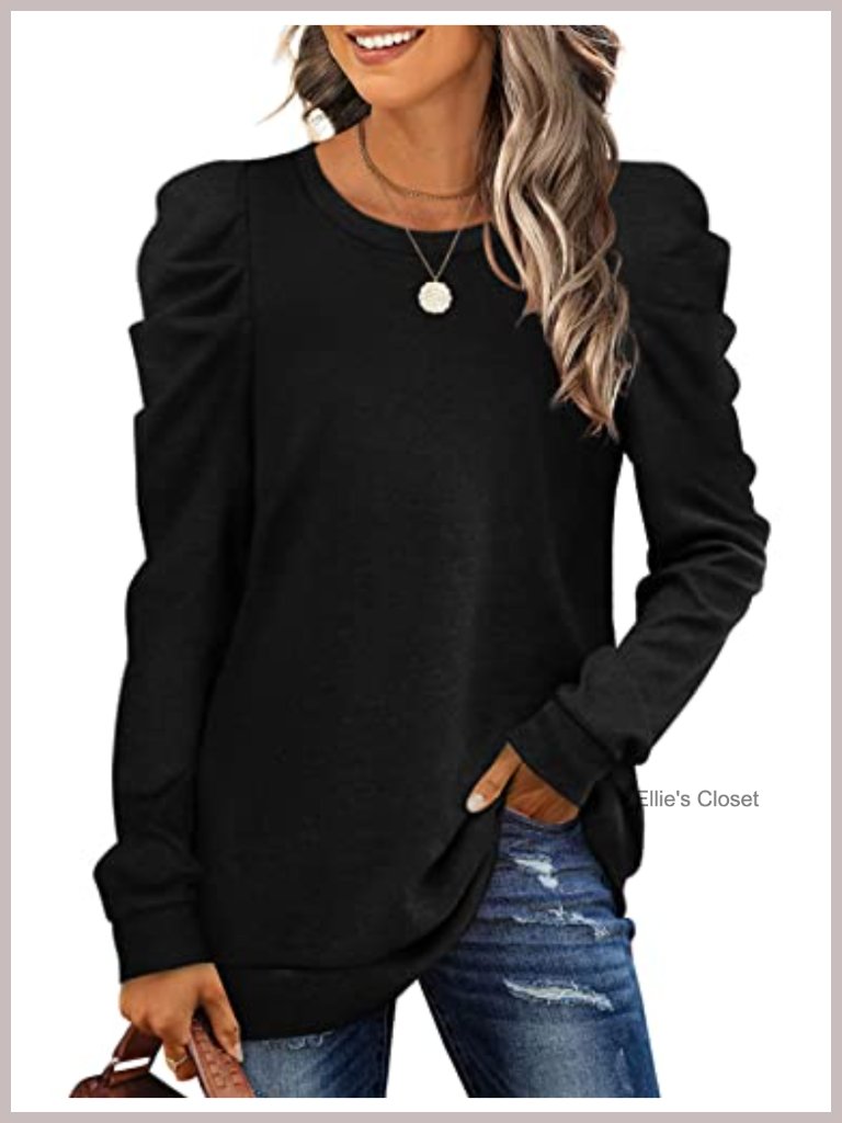 Long Sleeve Puff Sleeve Pullover Sweater Loose Fit Women's
